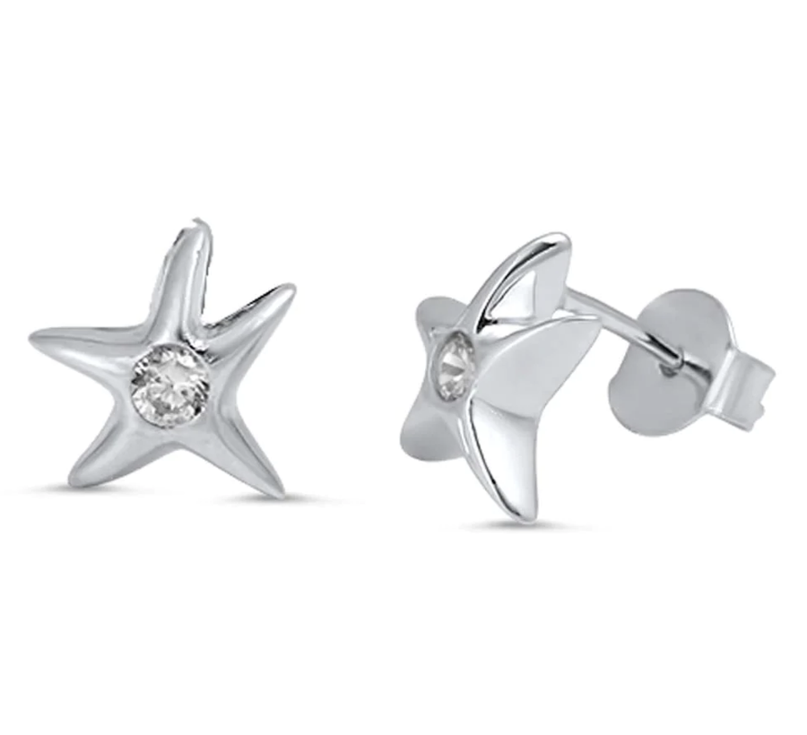 CZ Center Starfish Earrings