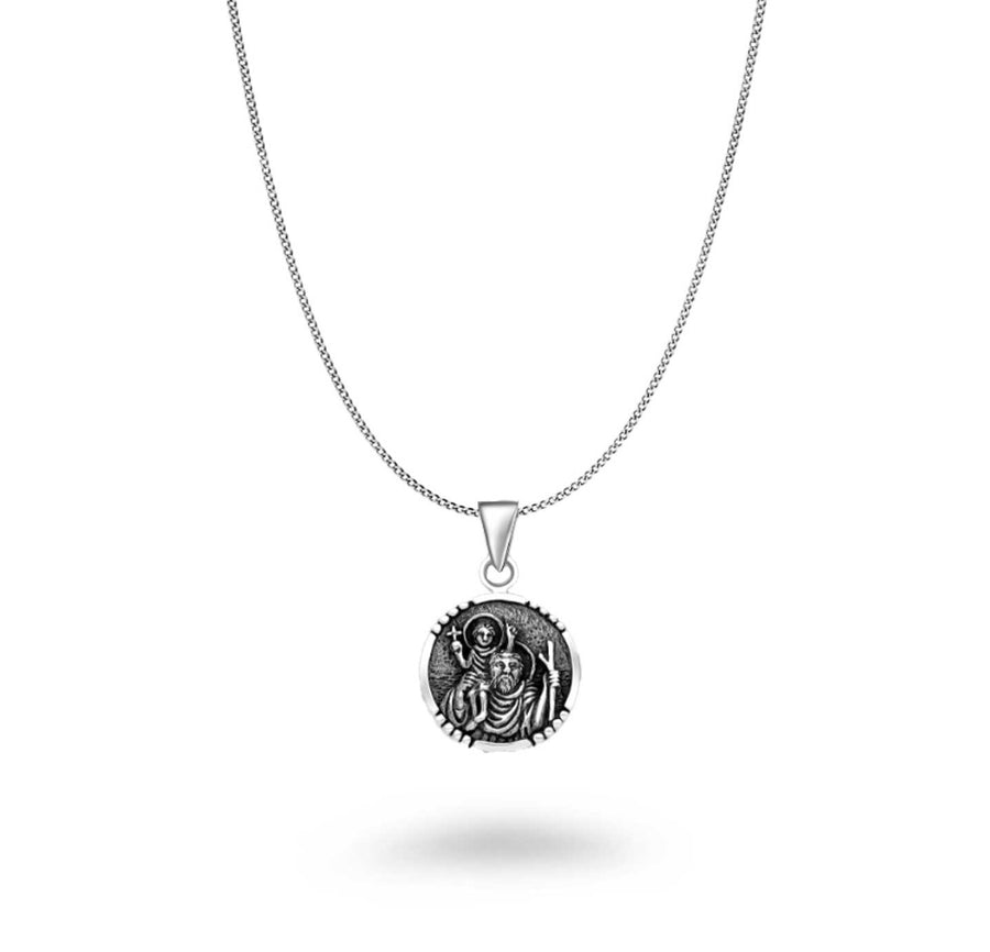 Round Oxidized St. Christopher Necklace