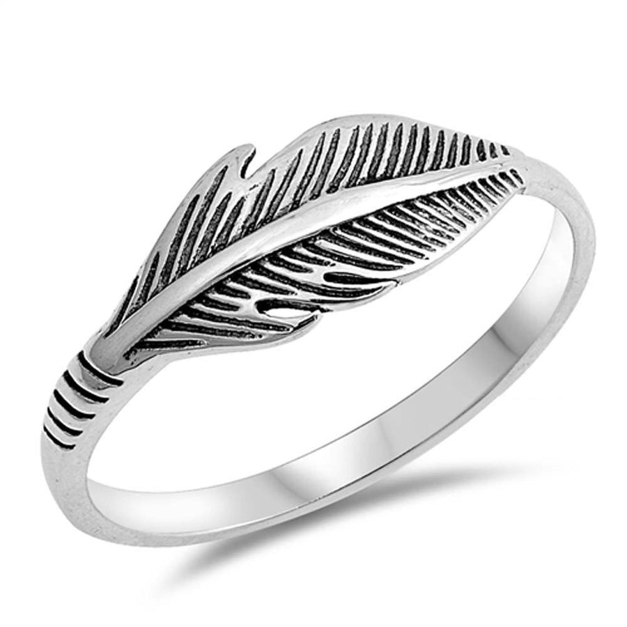 Thin Oxidized Feather Ring