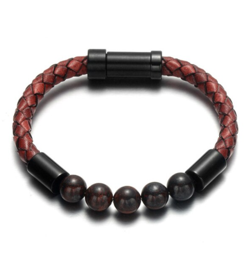 Thin Leather Braid with Beads Bracelet