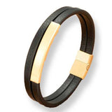 Double Flat Black Leather Bracelet