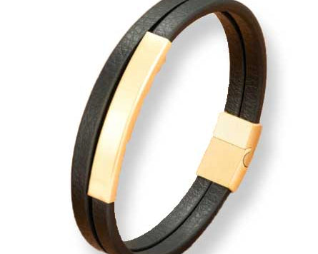 Double Flat Black Leather Bracelet