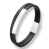 Double Flat Black Leather Bracelet