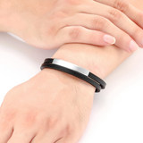 Double Flat Black Leather Bracelet