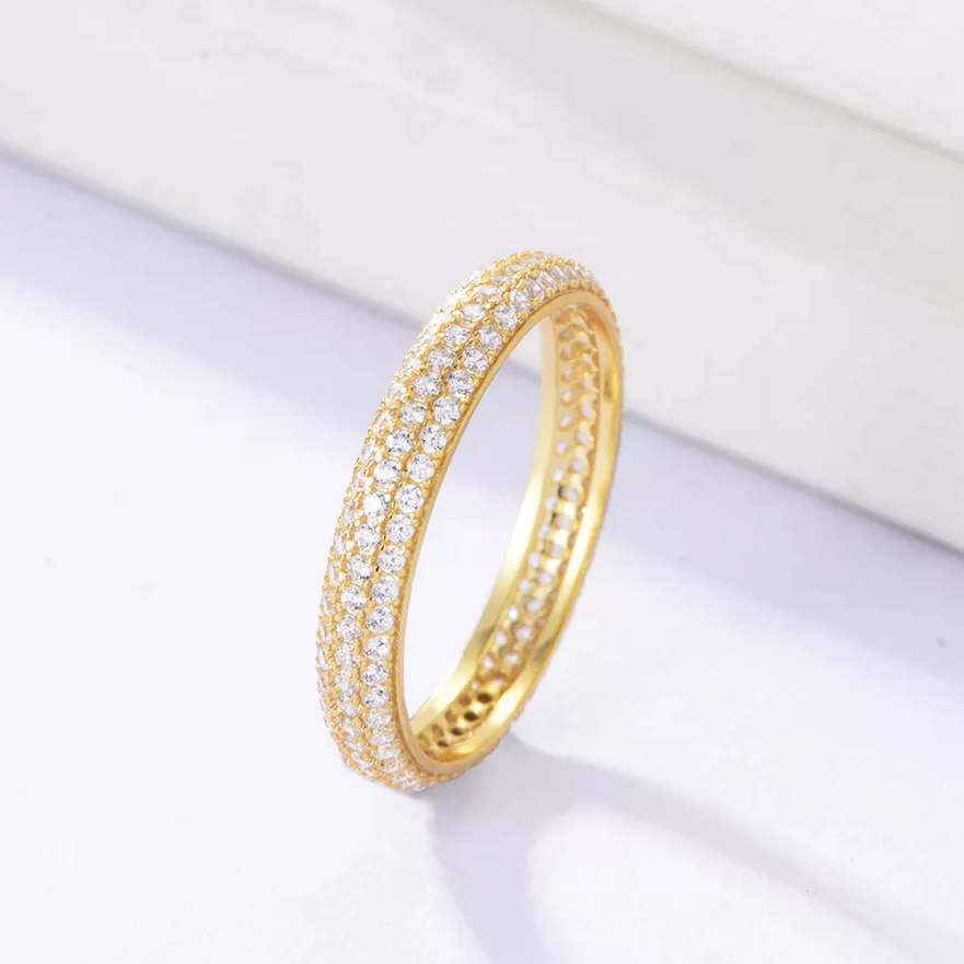 Triple CZ Beveled Eternity Ring