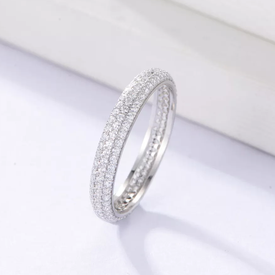 Triple CZ Beveled Eternity Ring