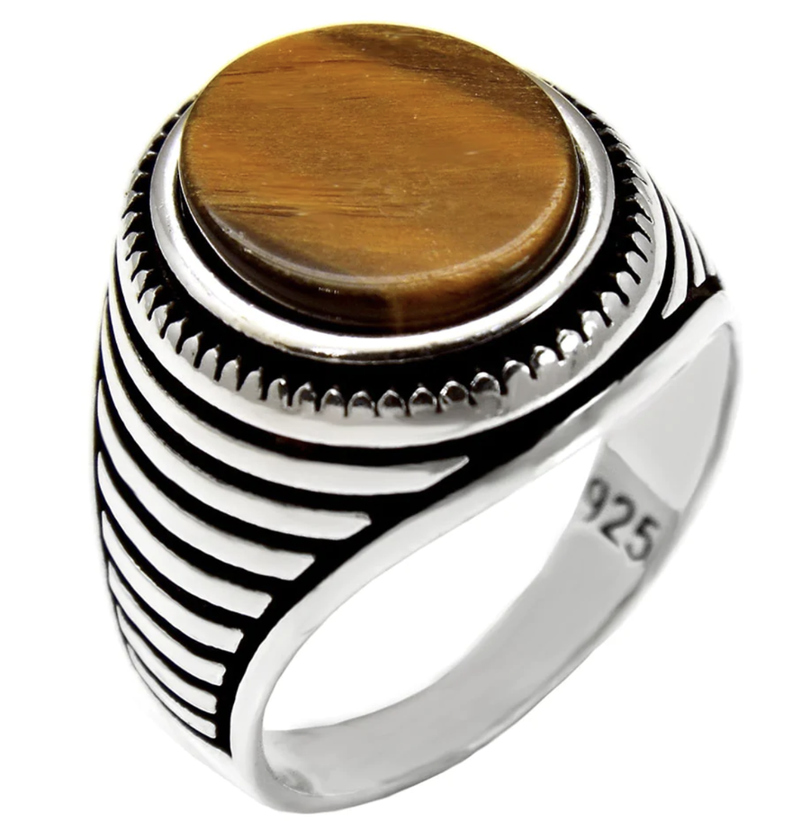 Silver Flat Top Tiger Eye Signet Ring