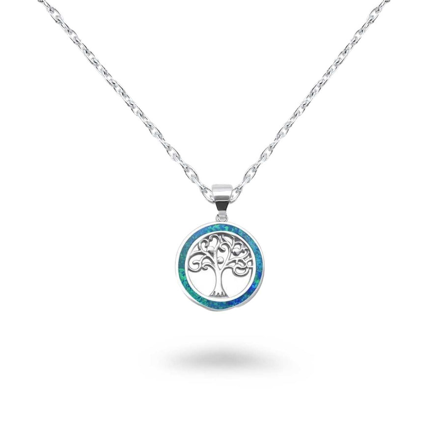 Opal Halo Tree of Life Necklace