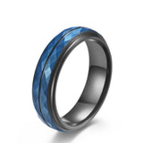 Blue & Black Faceted Tungsten Ring