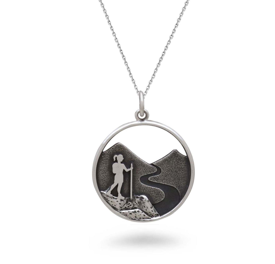 Woman Hiking in Mountains Necklace