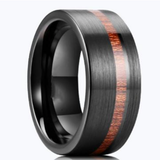 Offset Wood Inlay Black Tungsten Ring